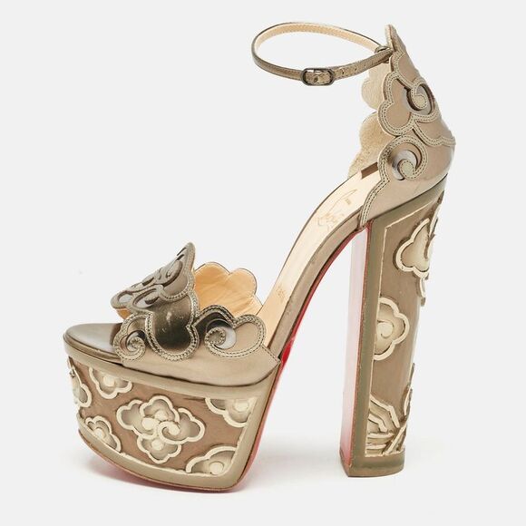 Christian Louboutin Metallic Leather Laser Cut Floral Overlay Houghton Platform - Picture 1 of 7